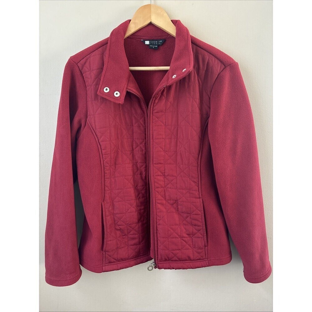 Carole Little Women’s Red Fleece Jacket Size L Zip Up Quilted Design Warm Coat